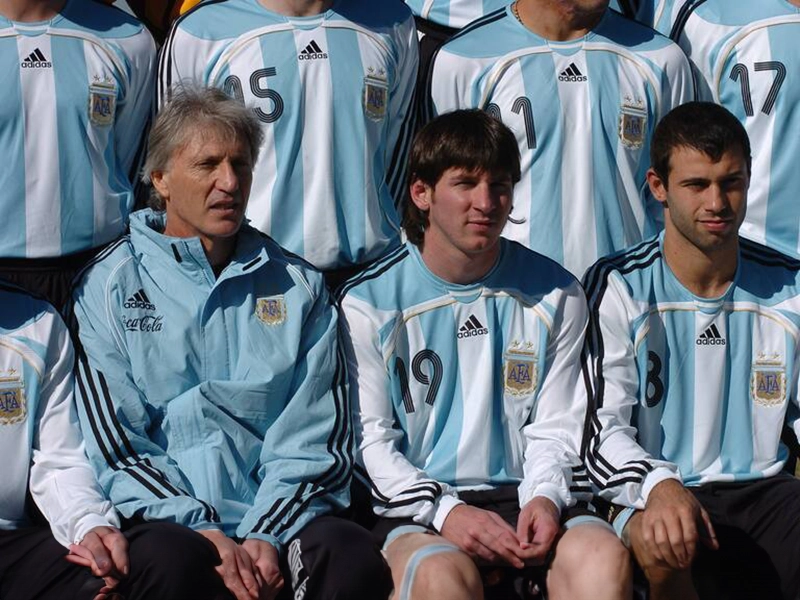 Pékerman, Messi y Javier Mascherano